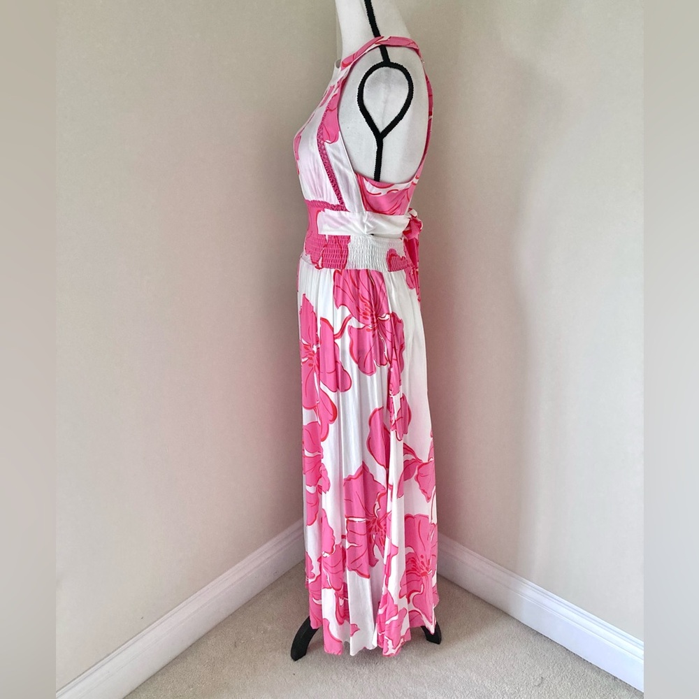 Anthropologie Abel The Label ATL Paloma Pink White Floral Open Back Dress Size M - Picture 6 of 10